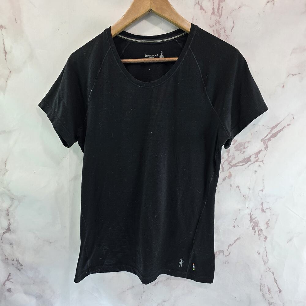 Smartwool Top Women Large Black Merino Wool Baselayer Shirt Short Sleeve Raglan